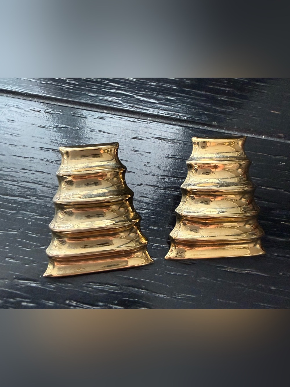 Vintage Gold Tiered Pyramid Earrings - Picture 6 of 6